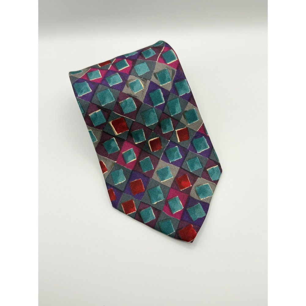 Colours Alexander Julian Tie OS Geometric Diamond Silk Retro 90s Vintage Purple